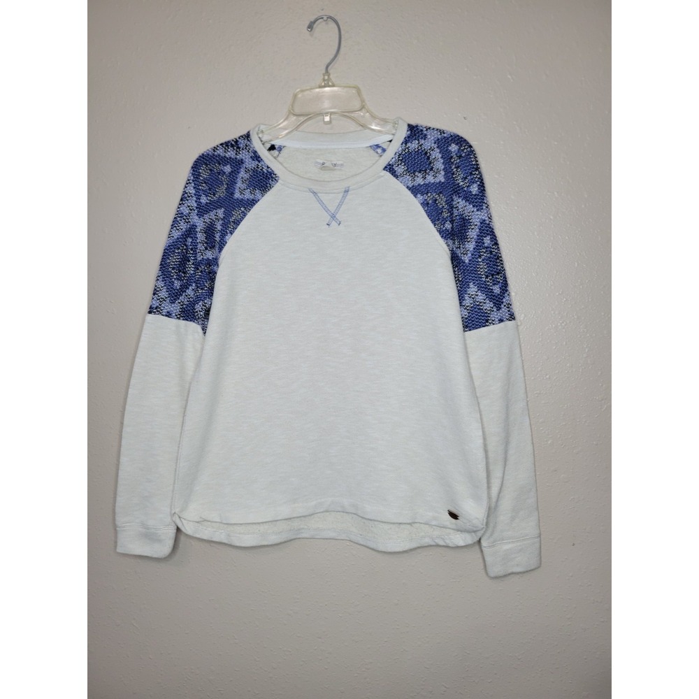 Roxy Women's Pullover Crewneck Sweater Long Sleeves Beige‎ Blue Top Sz S